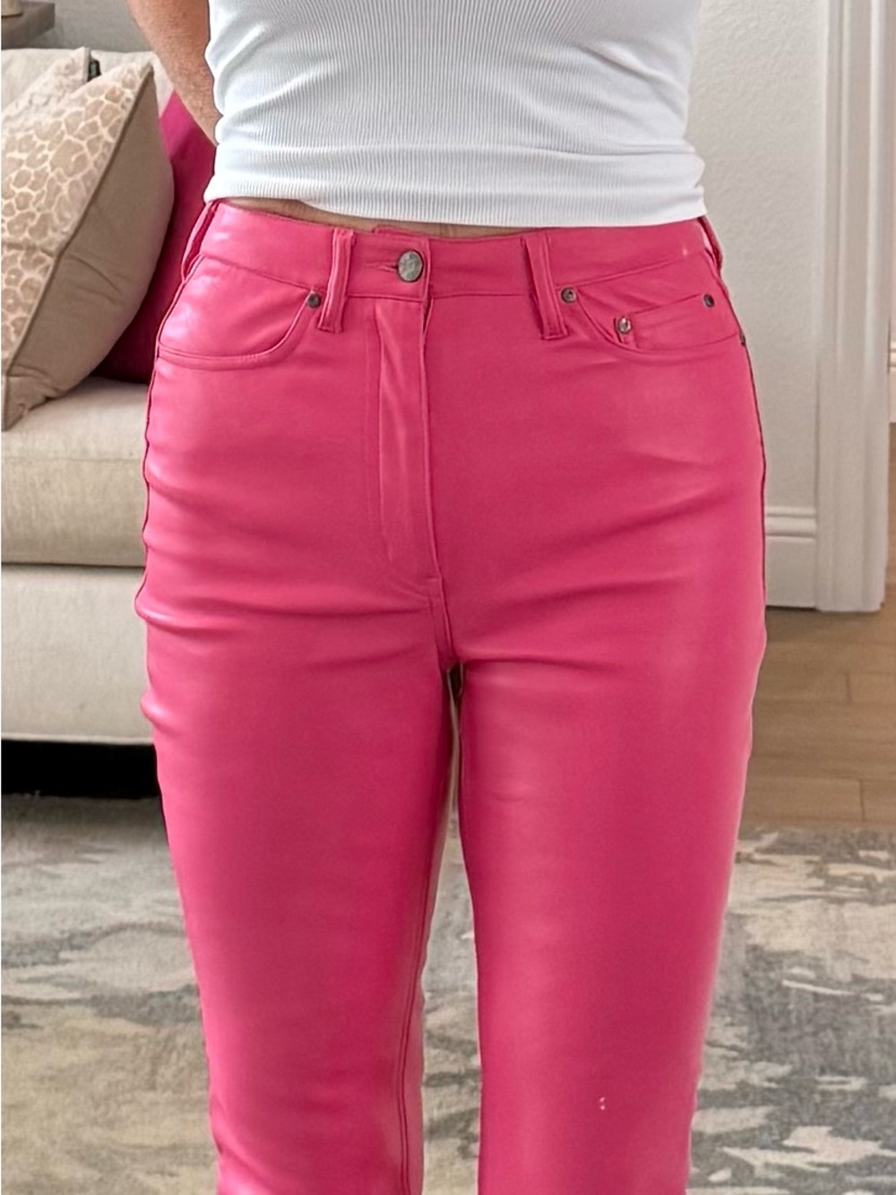 AFRM Heston Faux Leather
Straight Leg Pants in Hot Pink/